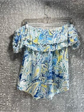 LAUREN Ralph Lauren Black Label Linen Blend Off The Shoulder Paisley M Top